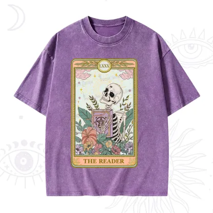 Purplehecate The Reader Occult Tarot Skeleton Washed T-Shirt