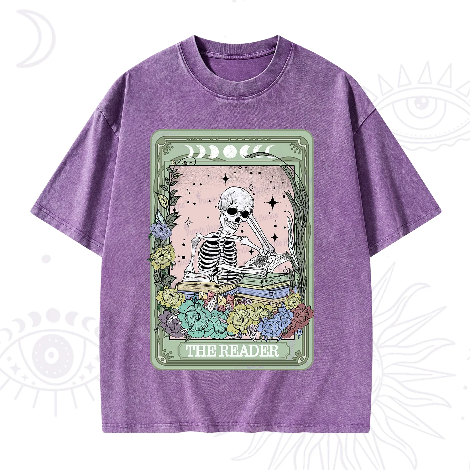 Purplehecate The Reader Bookworm Tarot Skeleton Washed T-Shirt