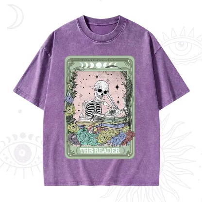 Purplehecate The Reader Bookworm Tarot Skeleton Washed T-Shirt