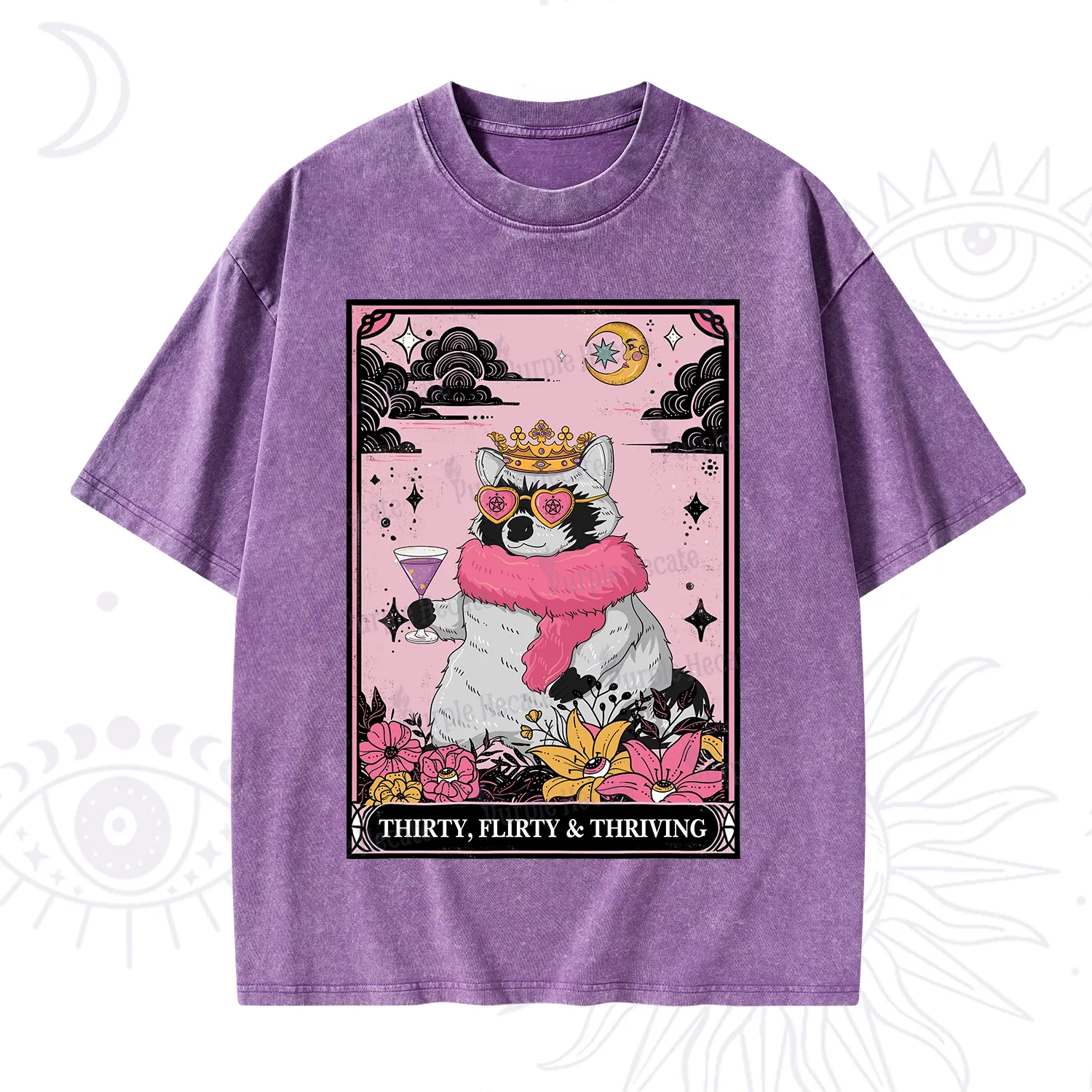 Purplehecate The Thirty Flirty Thriving Oracle Card Washed T-Shirt