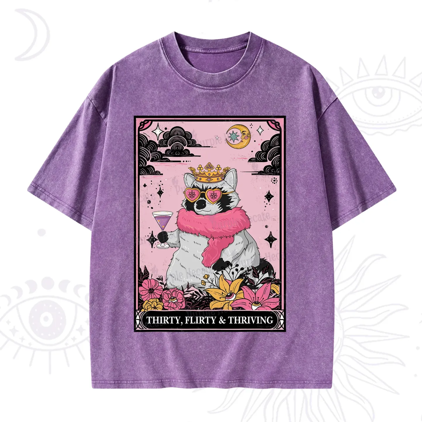 Purplehecate The Thirty Flirty Thriving Oracle Card Washed T-Shirt