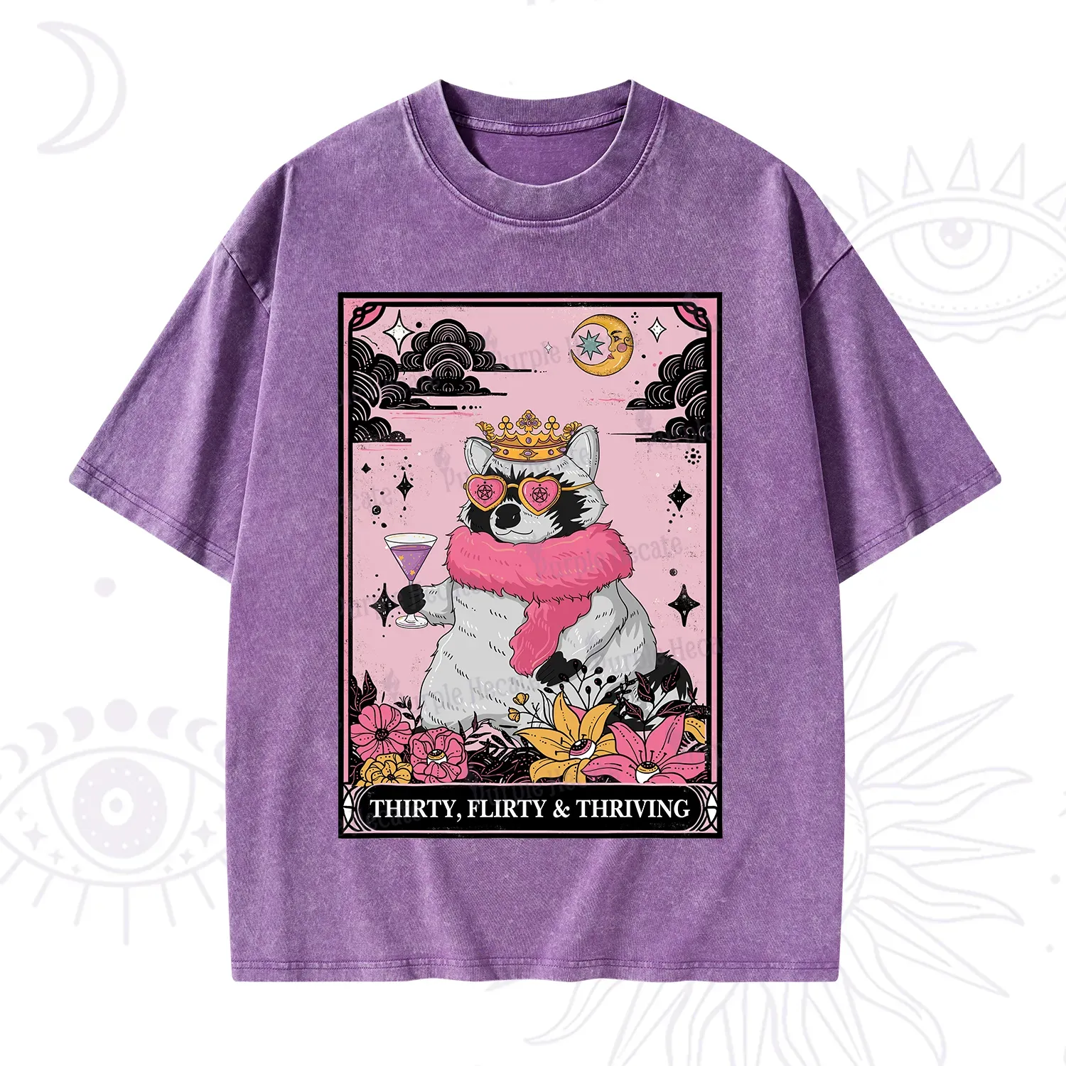 Purplehecate The Thirty Flirty Thriving Oracle Card Washed T-Shirt