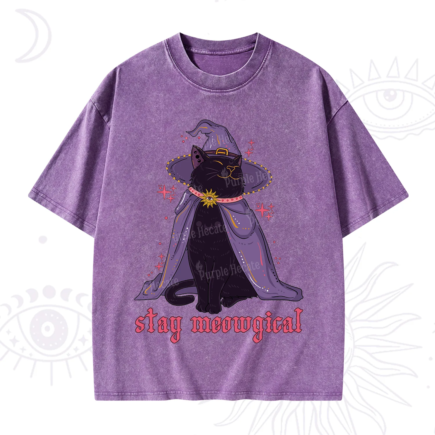 Purplehecate Stay Meowgical Cat Washed T-Shirt