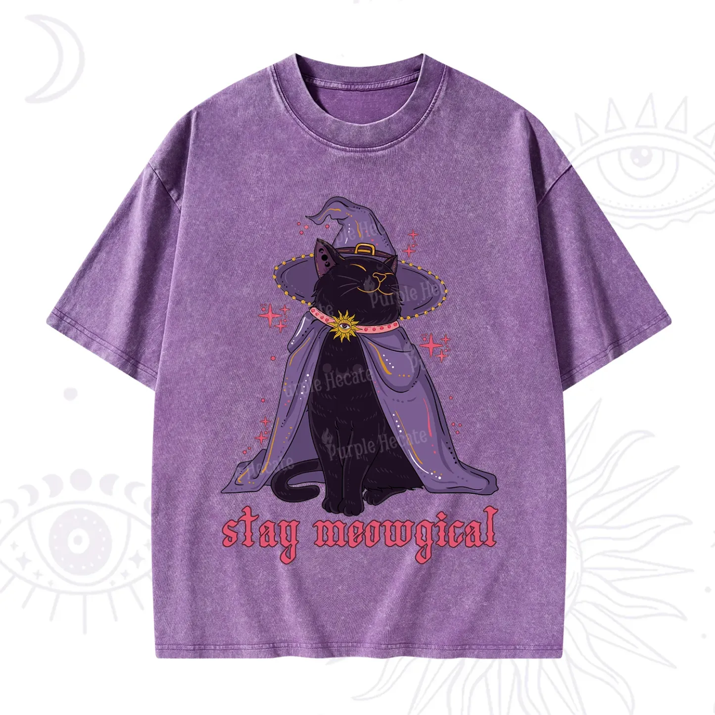 Purplehecate Stay Meowgical Cat Washed T-Shirt