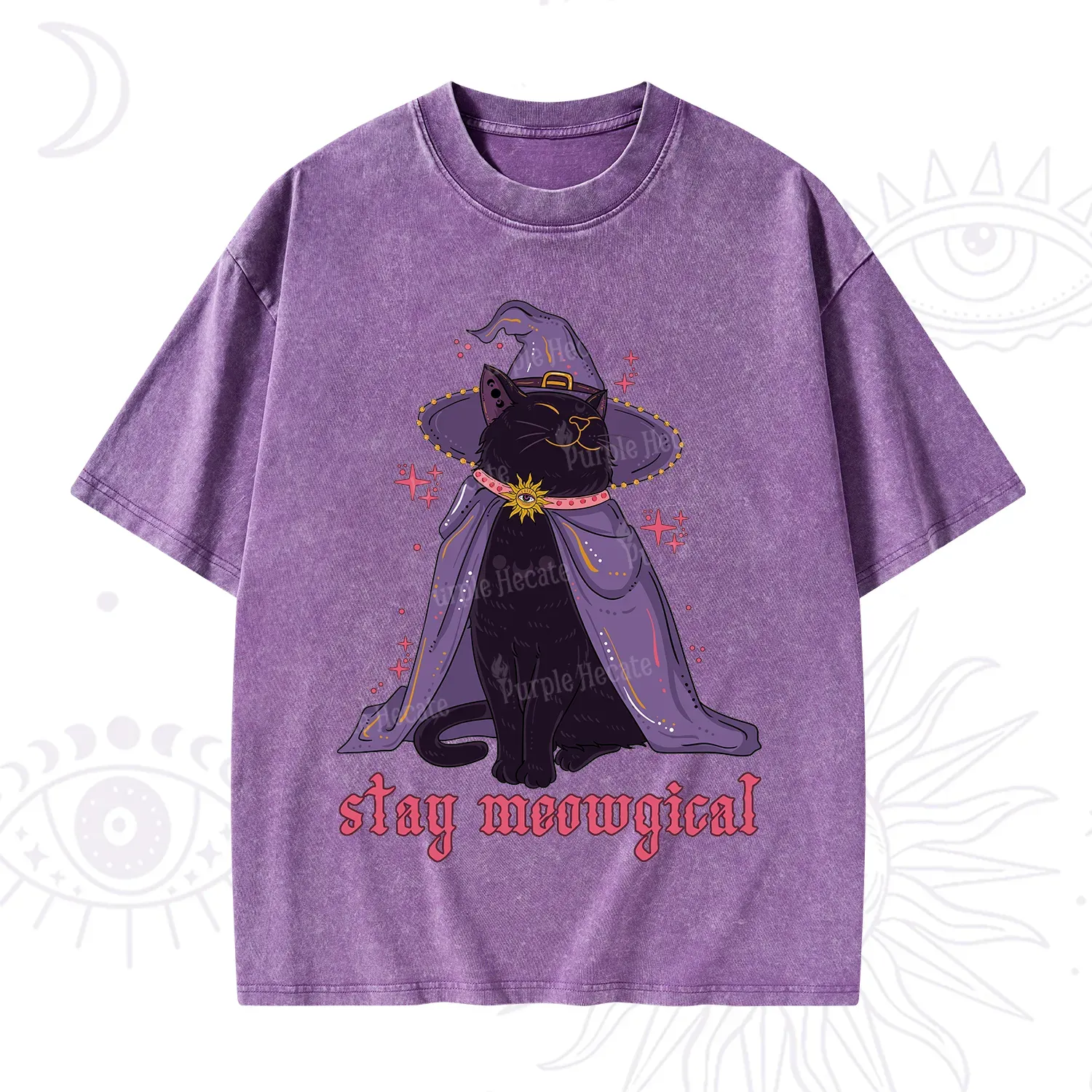 Purplehecate Stay Meowgical Cat Washed T-Shirt