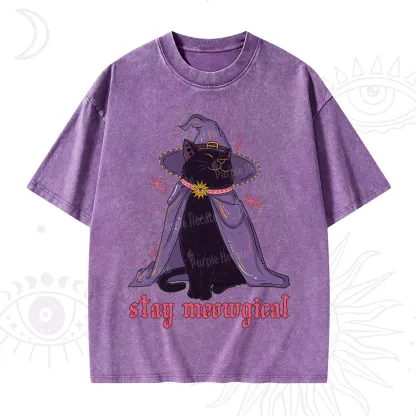 Purplehecate Stay Meowgical Cat Washed T-Shirt