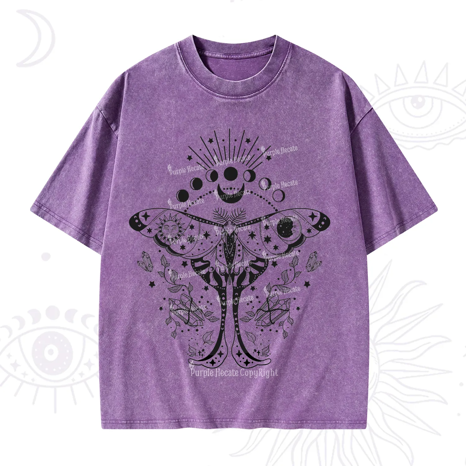 Purplehecate Moonlit Celestial Moth Washed T-Shirt