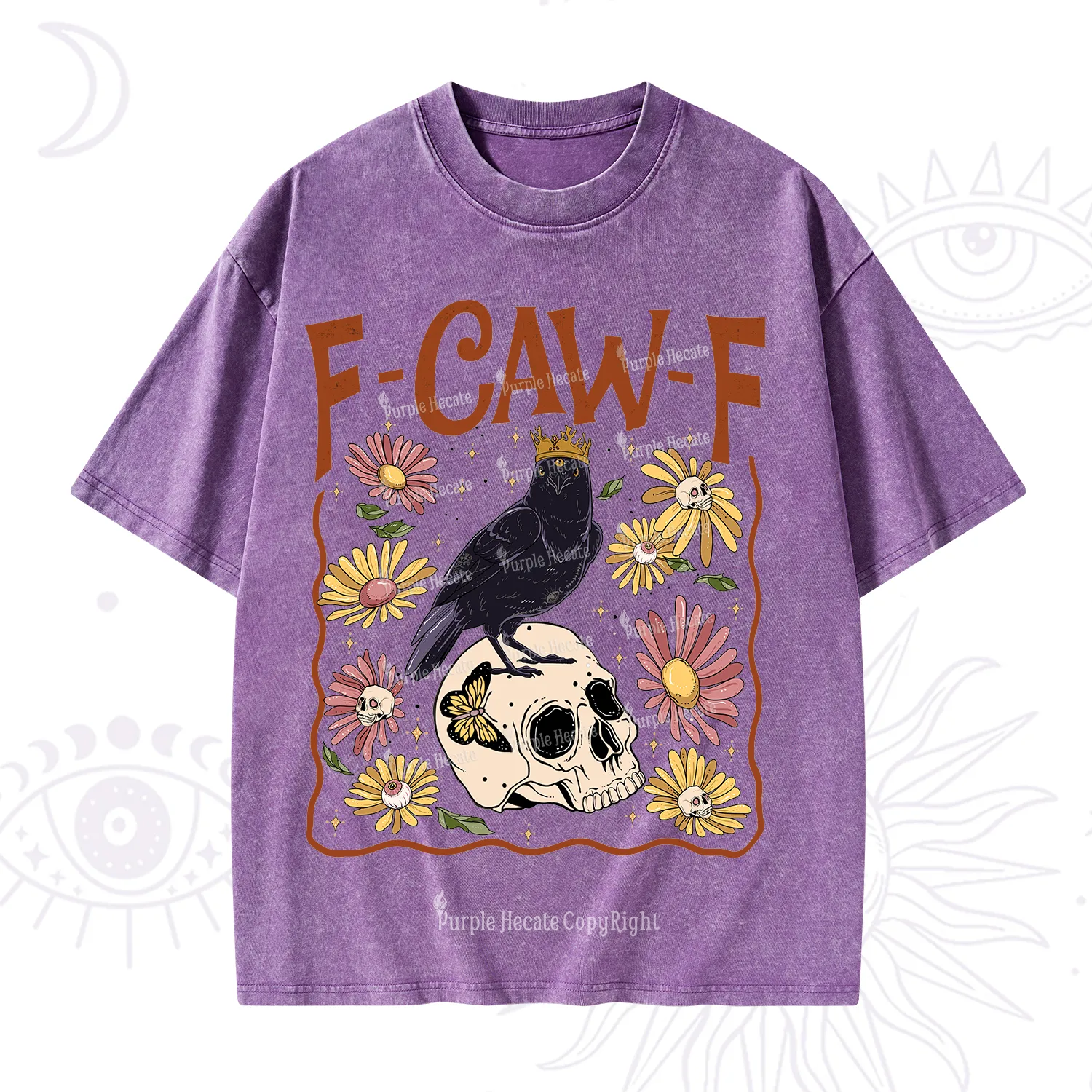 Purplehecate Funny F-Caw-F Crow Washed T-Shirt