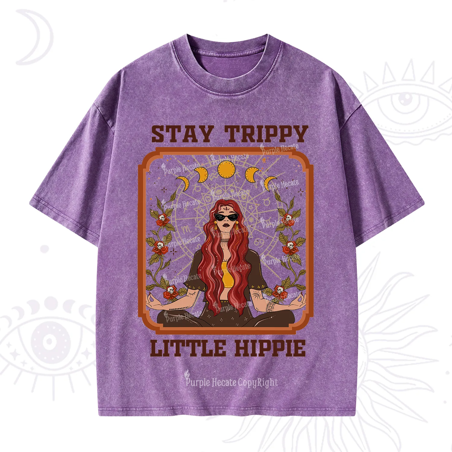 Purplehecate Stay Trippy Little Witchy Hippie Washed T-Shirt