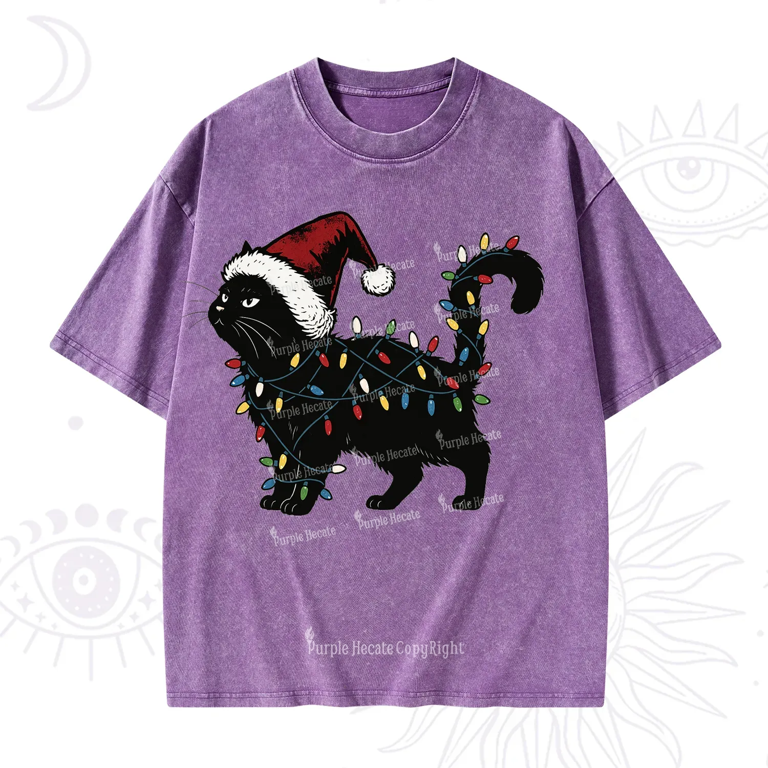 Purplehecate Cute Cat Christmas Washed T-Shirt