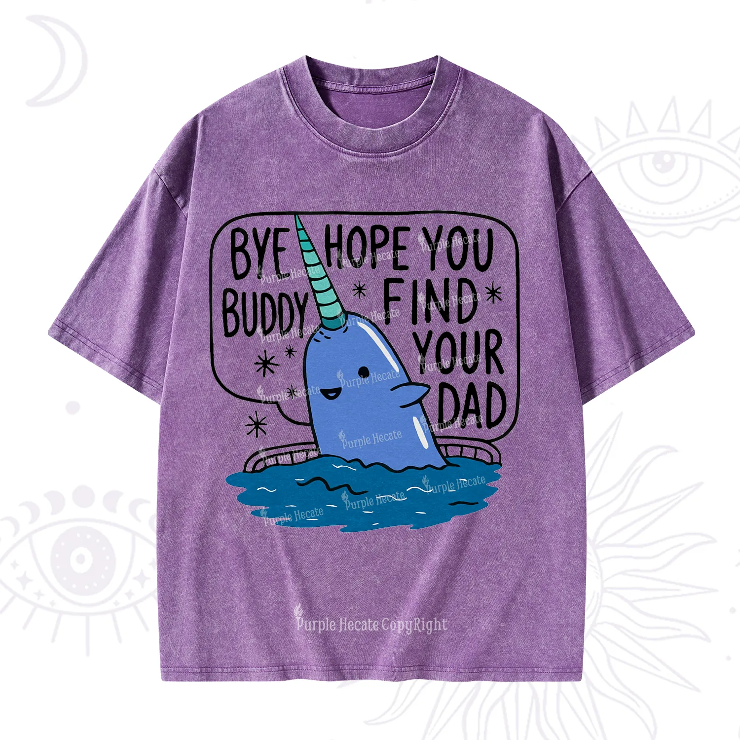 Purplehecate Good Luck Buddy Whale Christmas Washed T-Shirt