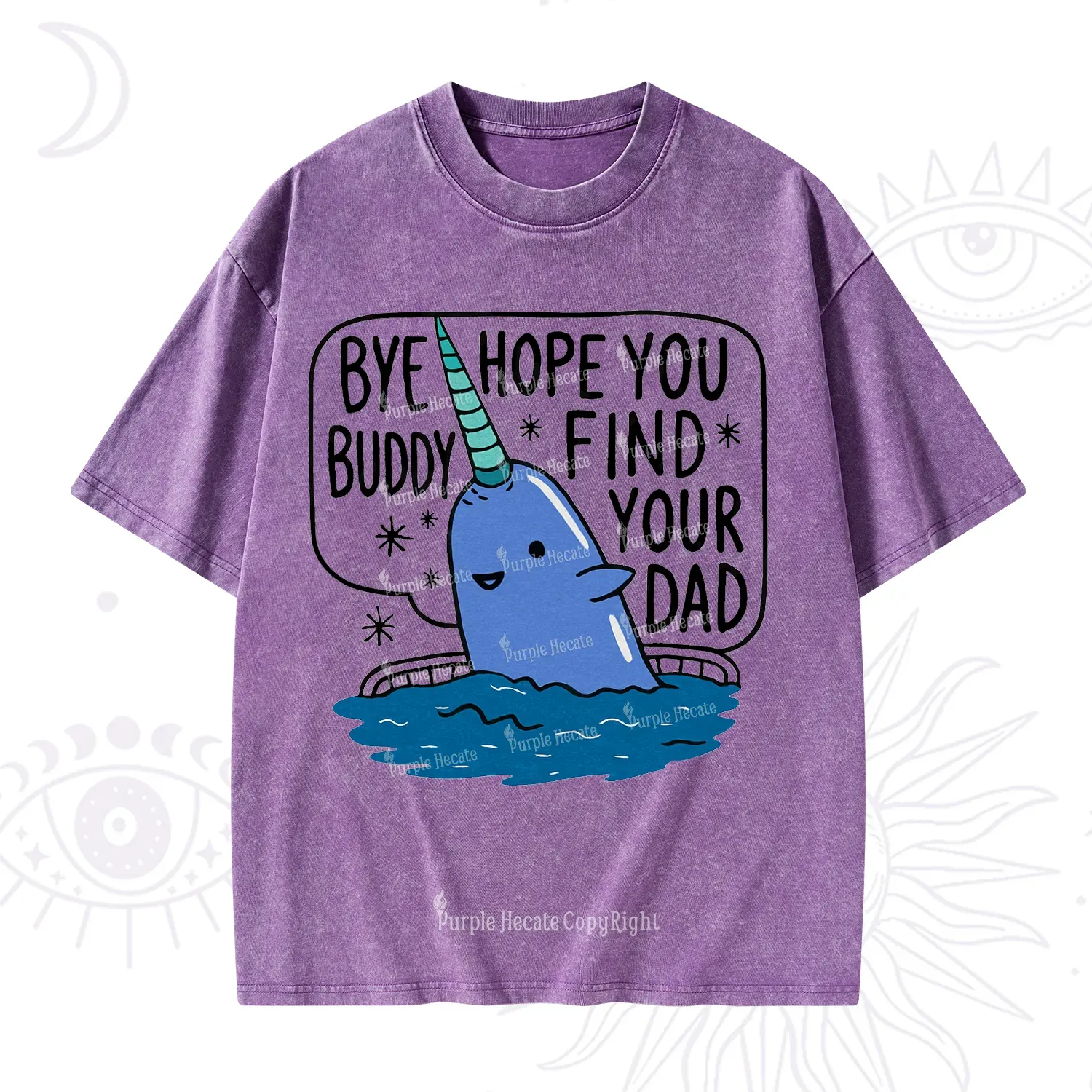 Purplehecate Good Luck Buddy Whale Christmas Washed T-Shirt