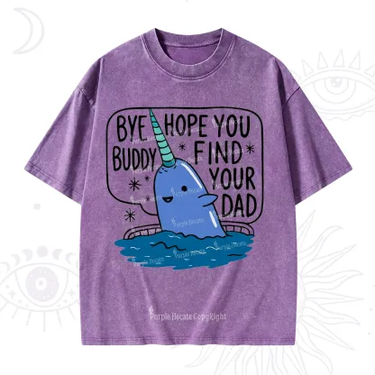 Purplehecate Good Luck Buddy Whale Christmas Washed T-Shirt