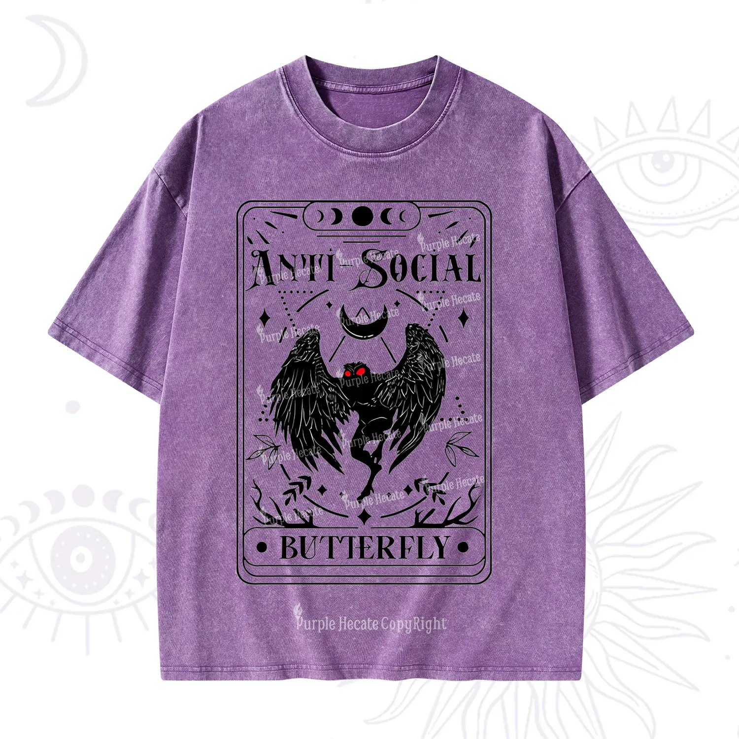 Purplehecate The Antisocial Butterfly Oracle Card Washed T-Shirt