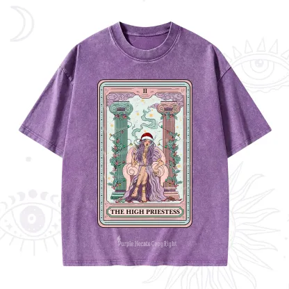 Purplehecate The High Priestess Tarot Card Christmas Washed T-Shirt