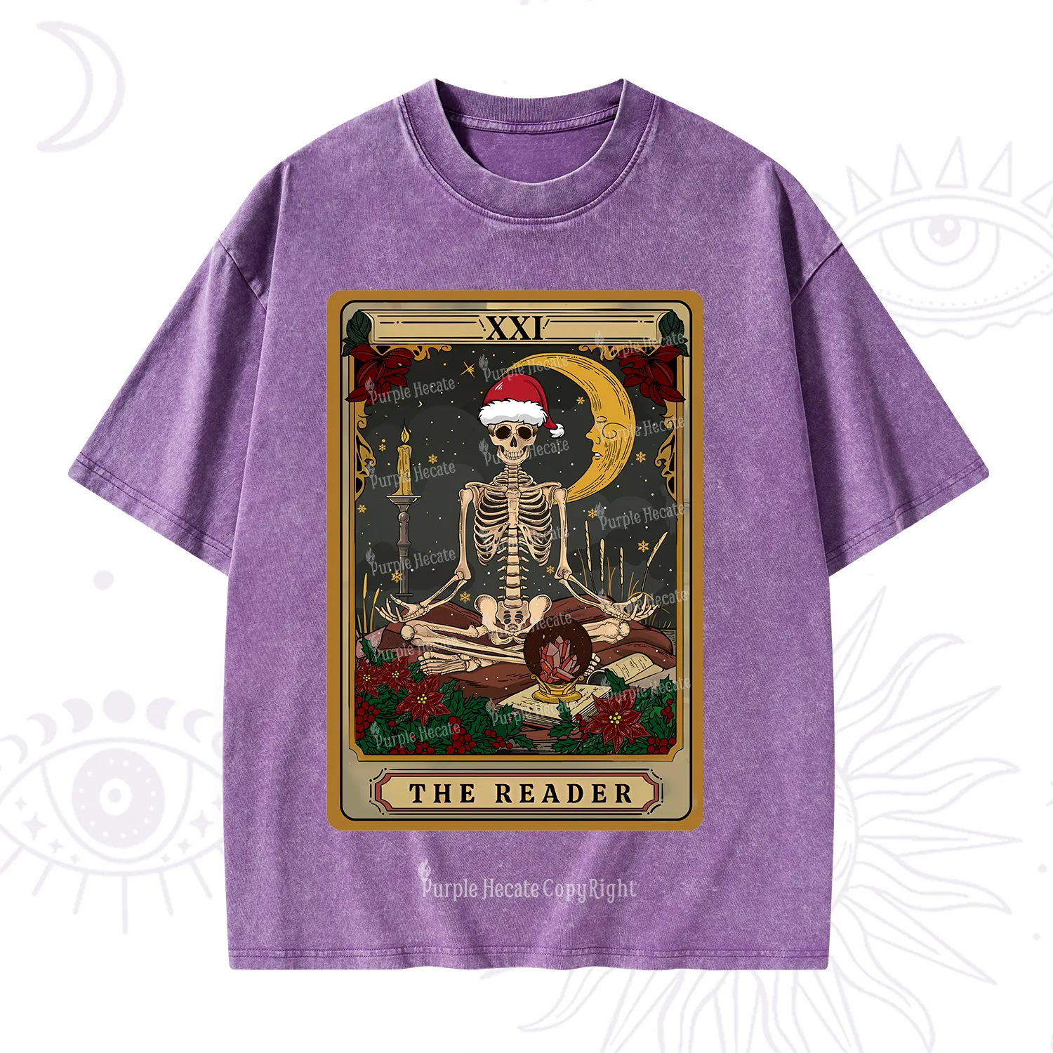 Purplehecate The Reader Tarot Christmas Washed T-Shirt