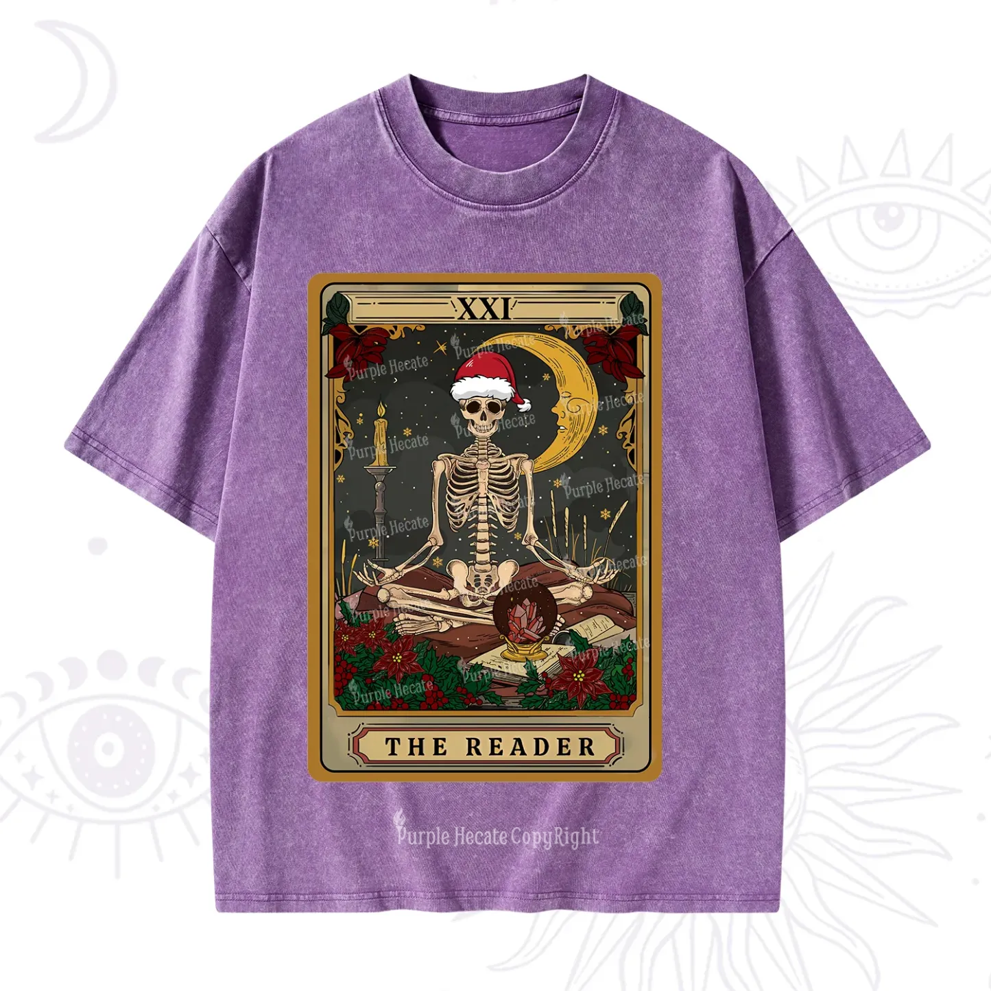 Purplehecate The Reader Tarot Christmas Washed T-Shirt