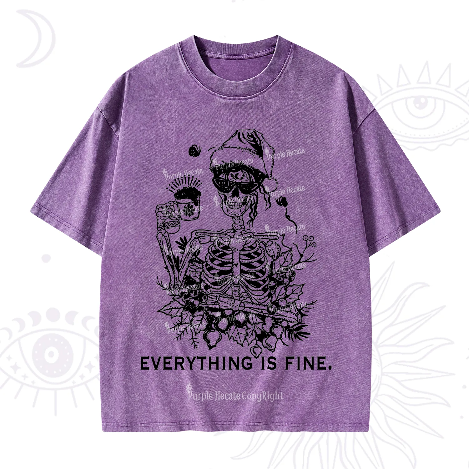 Purplehecate Everything Is Fine Christmas Washed T-Shirt