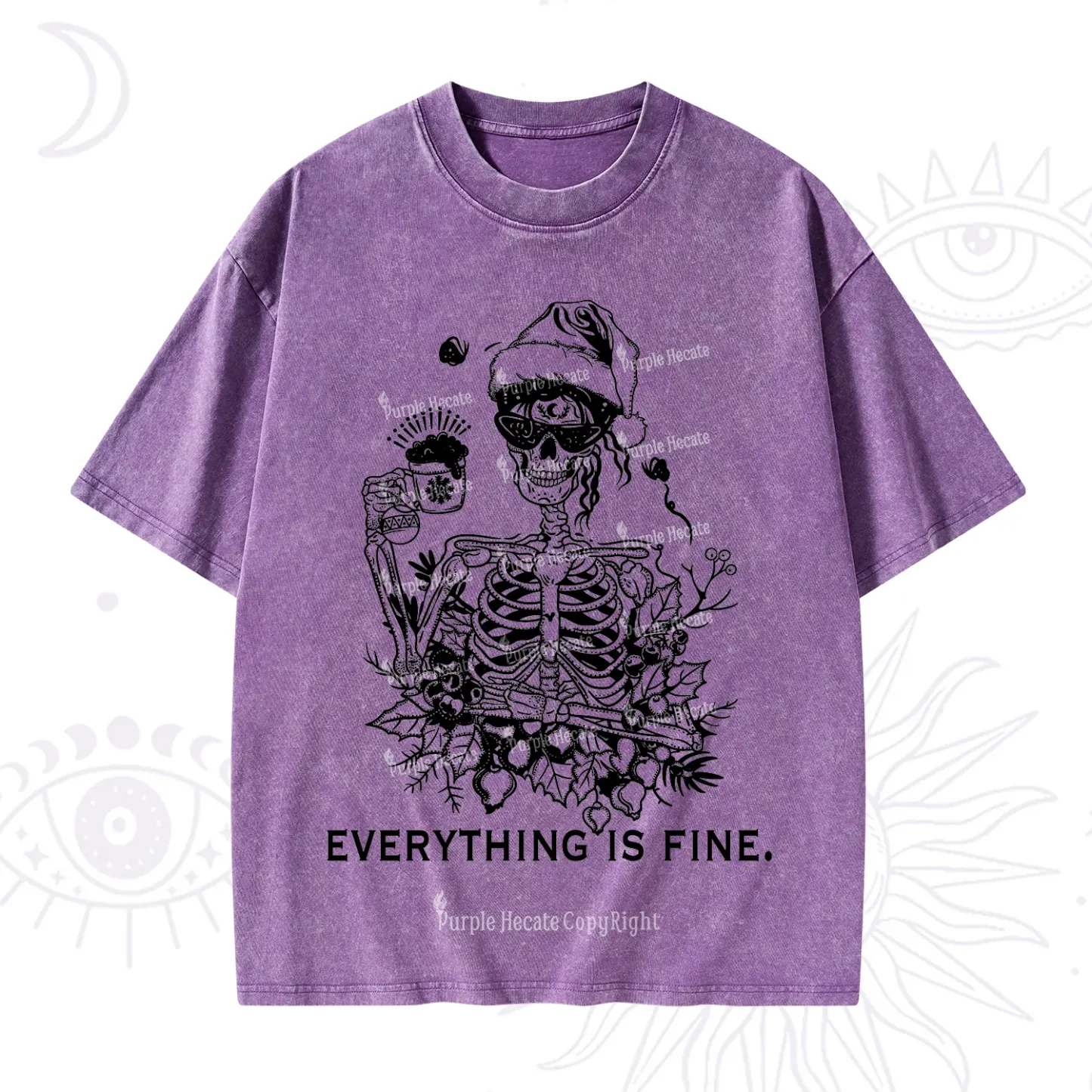 Purplehecate Everything Is Fine Christmas Washed T-Shirt