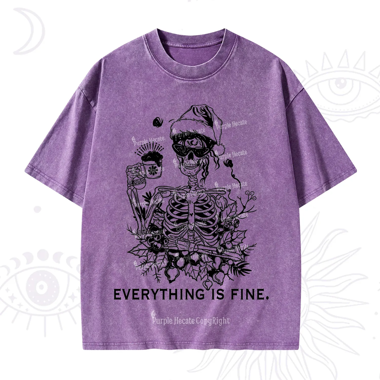 Purplehecate Everything Is Fine Christmas Washed T-Shirt