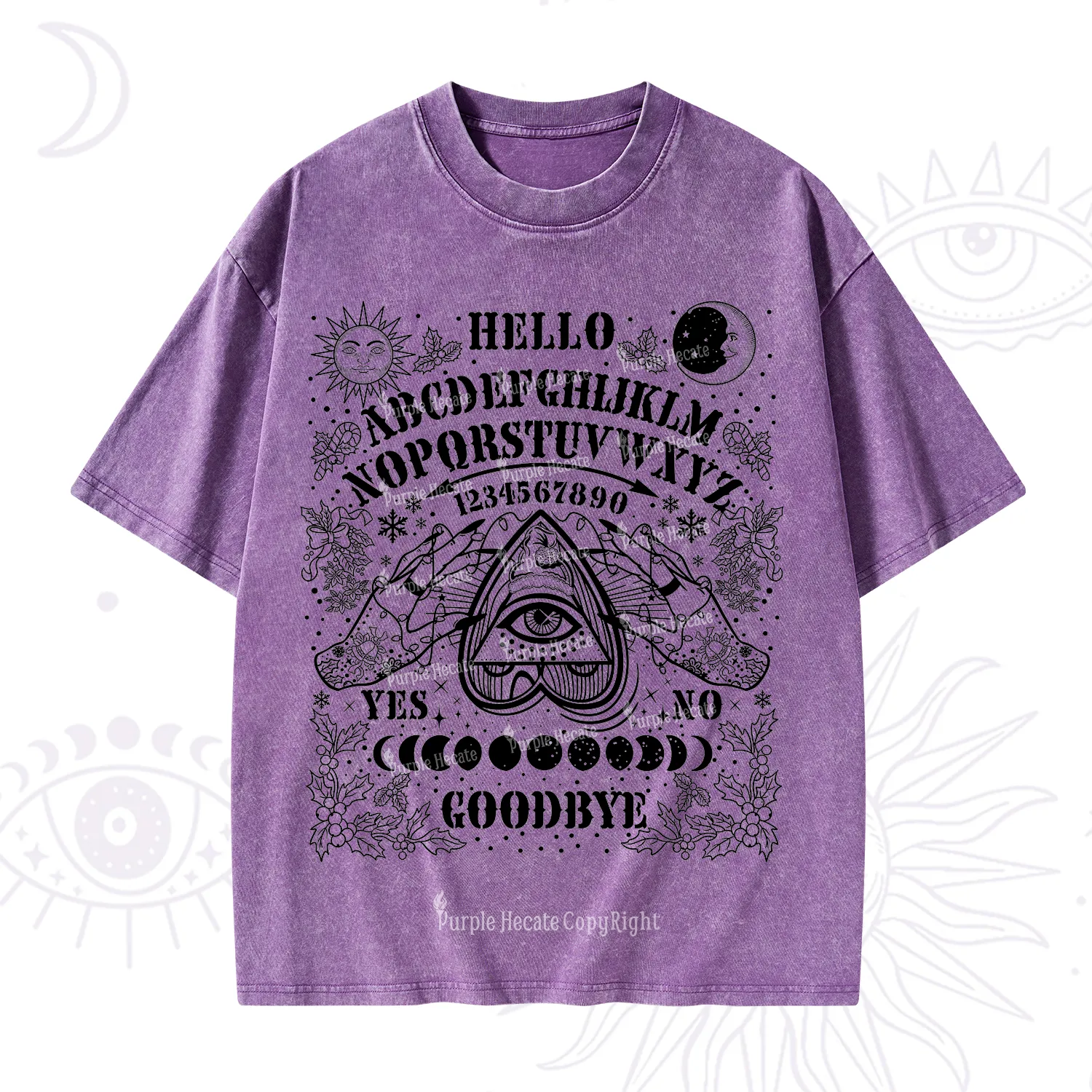 Purplehecate Hello Goodbye Witch Ouija Board Christmas Washed T-Shirt
