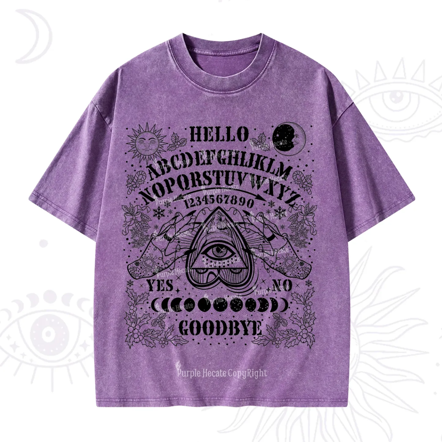 Purplehecate Hello Goodbye Witch Ouija Board Christmas Washed T-Shirt