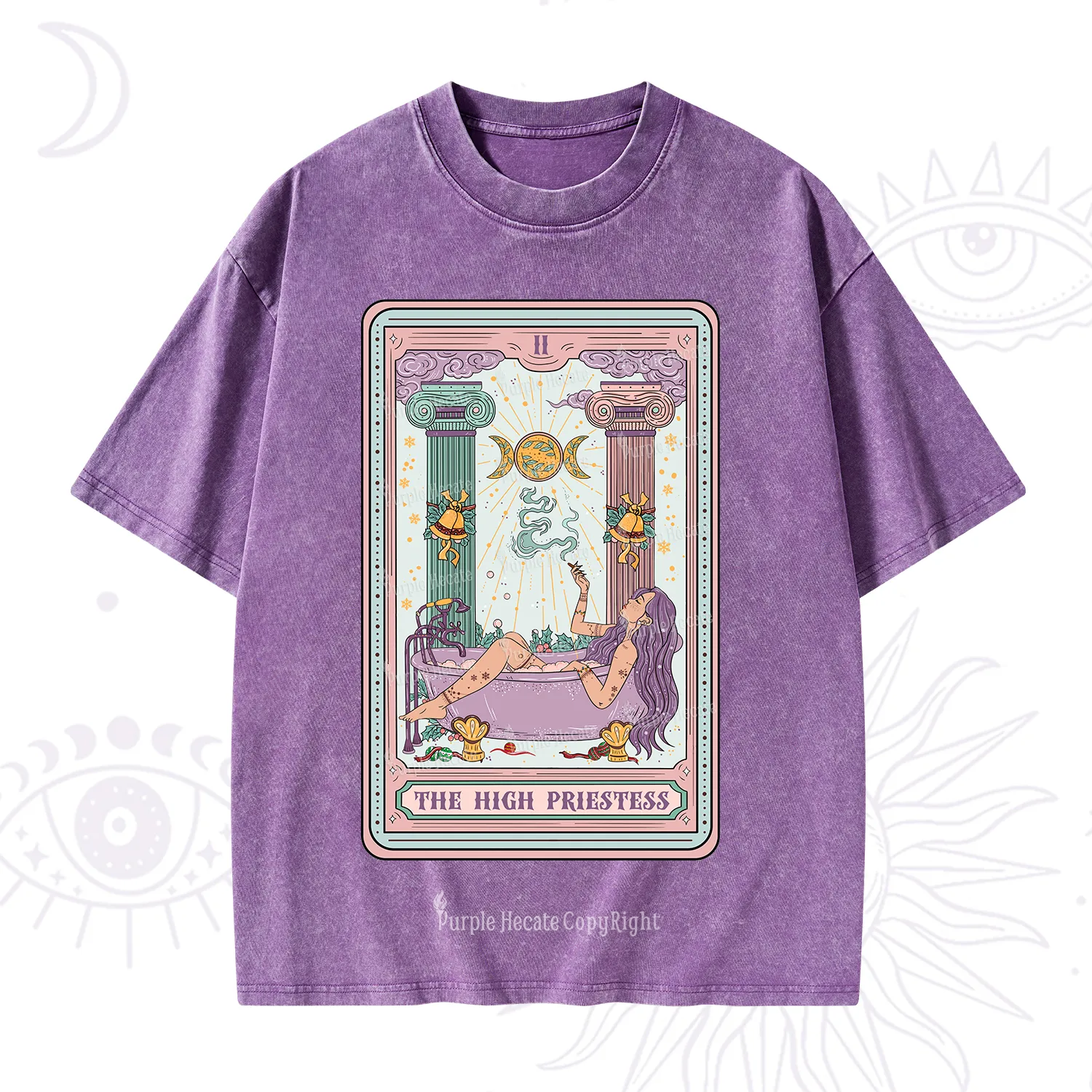 Purplehecate The High Priestess Tarot Christmas Washed T-Shirt