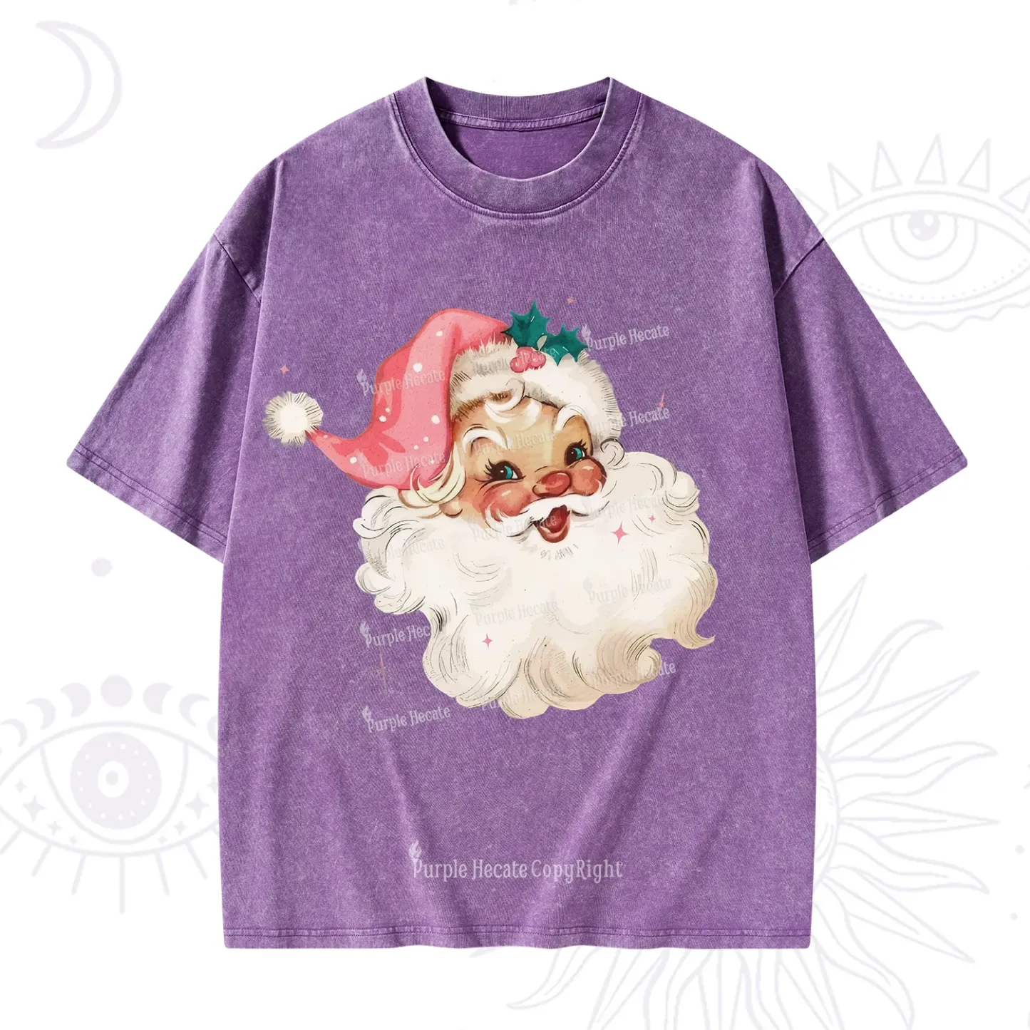 PurplehecatePink Santa Christmas Washed T-Shirt