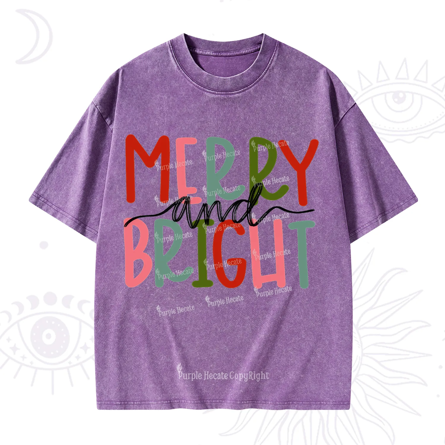 Purplehecate Merry and Bright Christmas Washed T-Shirt