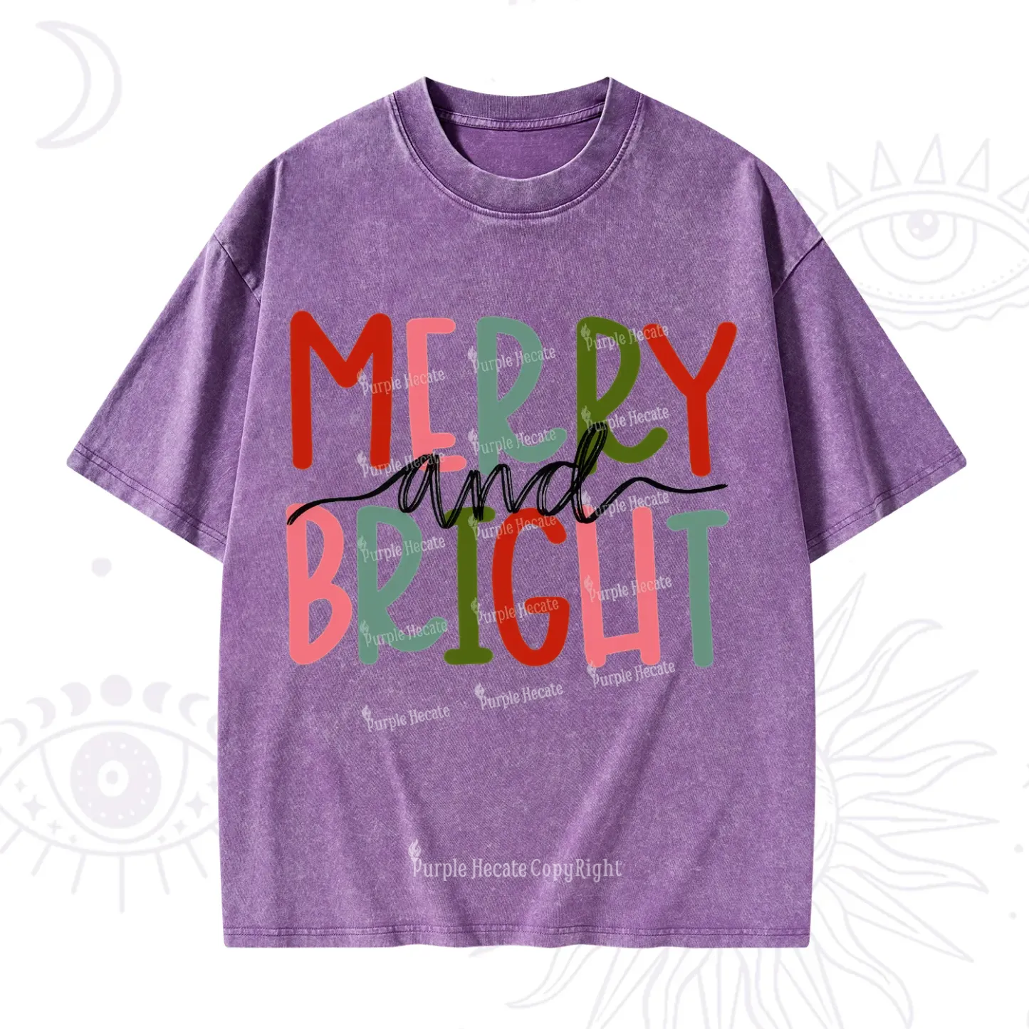 Purplehecate Merry and Bright Christmas Washed T-Shirt