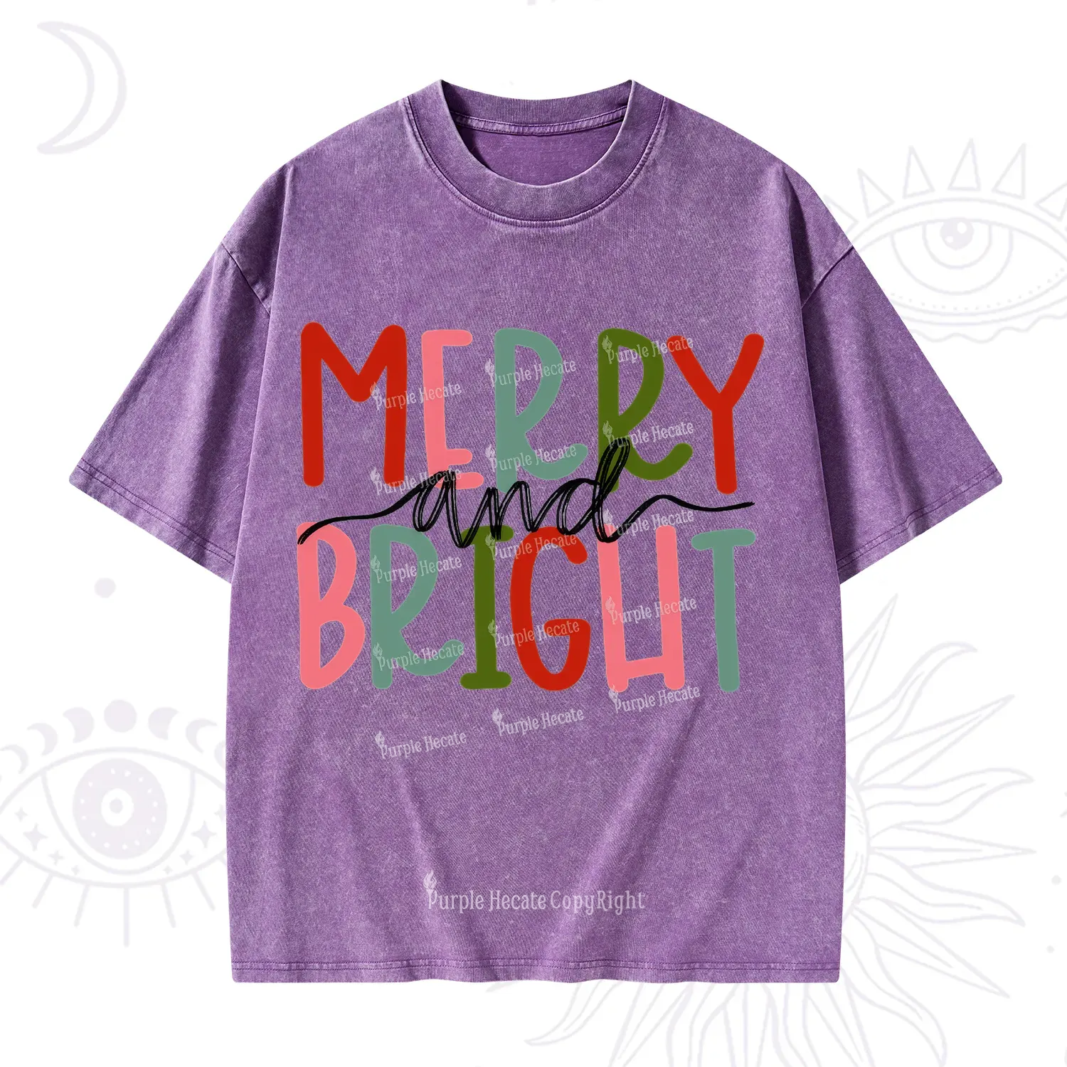 Purplehecate Merry and Bright Christmas Washed T-Shirt