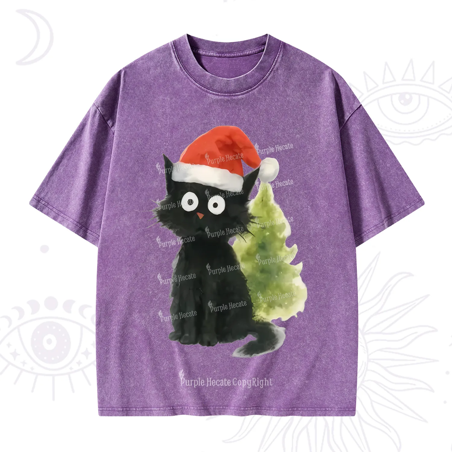 Purplehecate Black Cats Christmas Washed T-Shirt