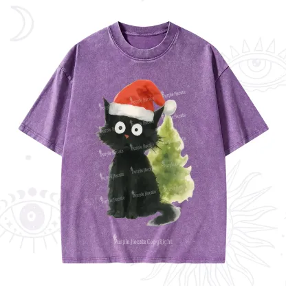 Purplehecate Black Cats Christmas Washed T-Shirt