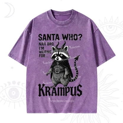 Purplehecate Santa Who? Nah Bro I'm Waiting for Krampus Christmas Washed T-Shirt