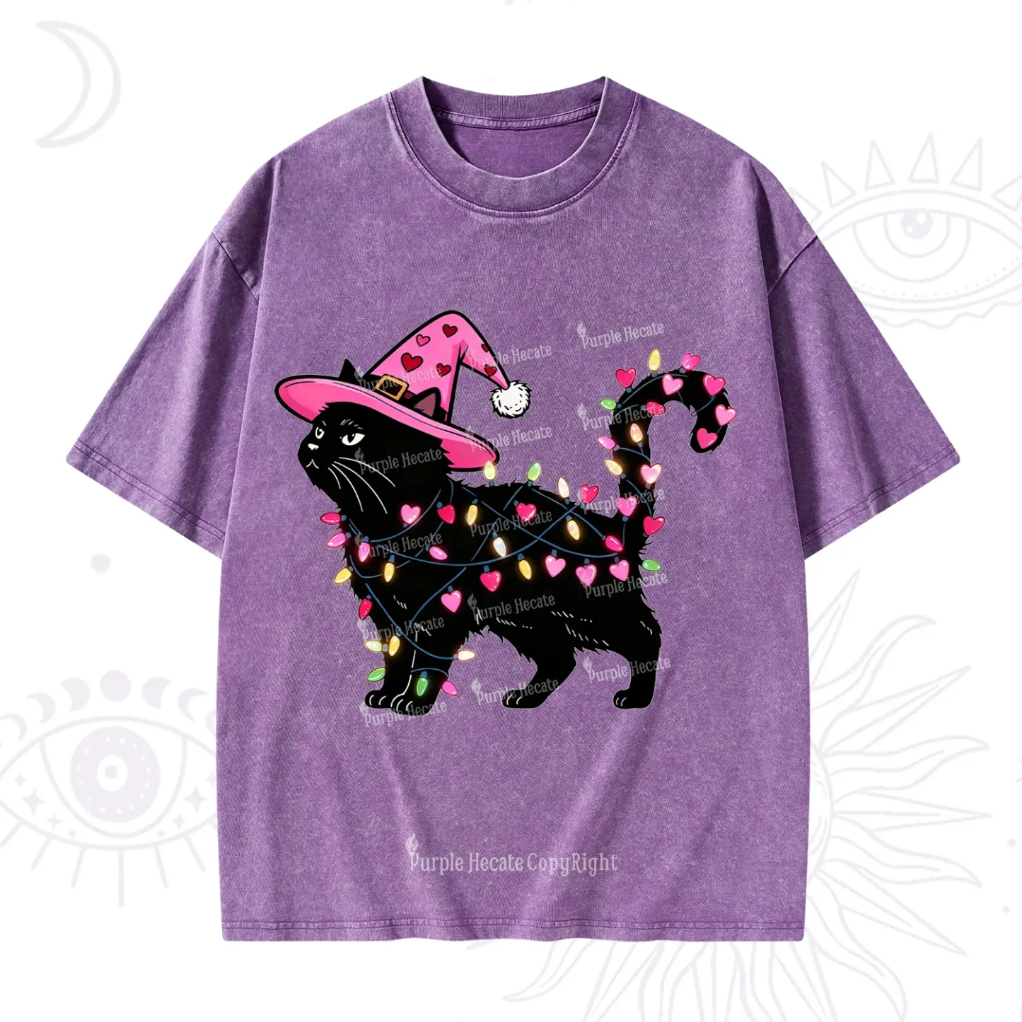 Purplehecate Cute Cat Valentine Washed T-Shirt