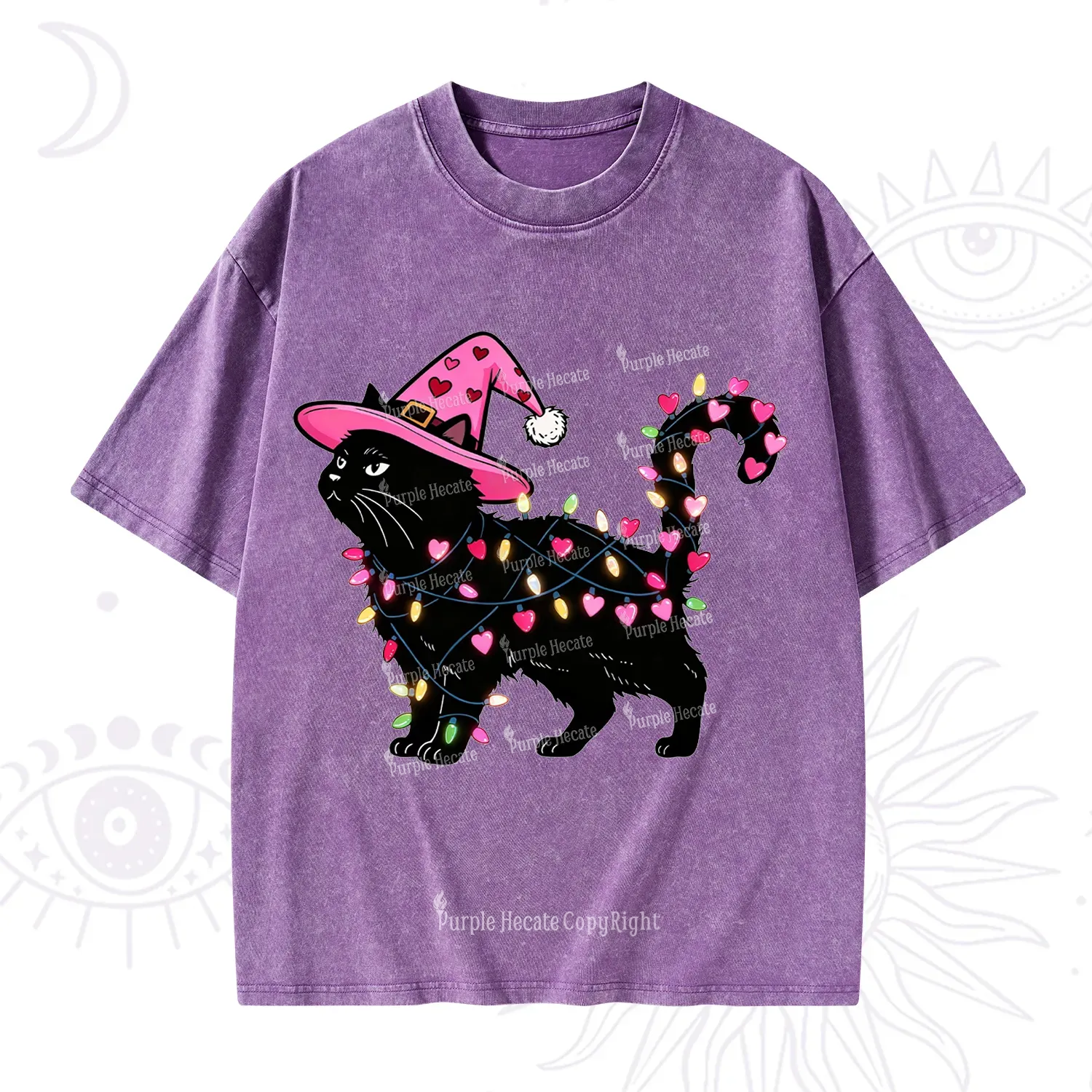 Purplehecate Cute Cat Valentine Washed T-Shirt