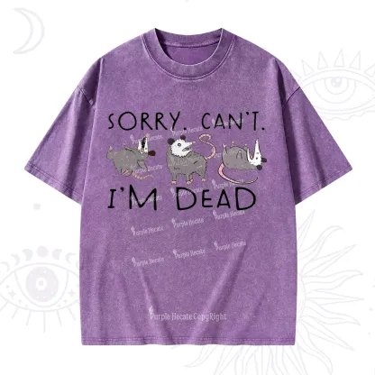 Purplehecate Funny Possum Sorry I Can't I'm Dead Washed T-Shirt