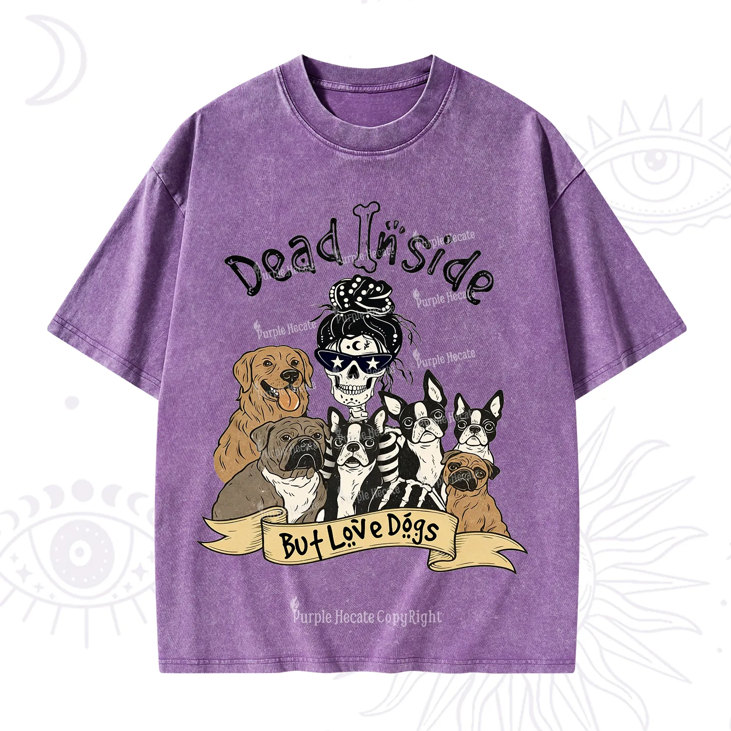 Purplehecate Dead Inside But Love Dogs Washed T-Shirt