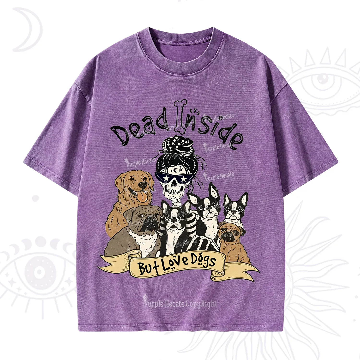 Purplehecate Dead Inside But Love Dogs Washed T-Shirt