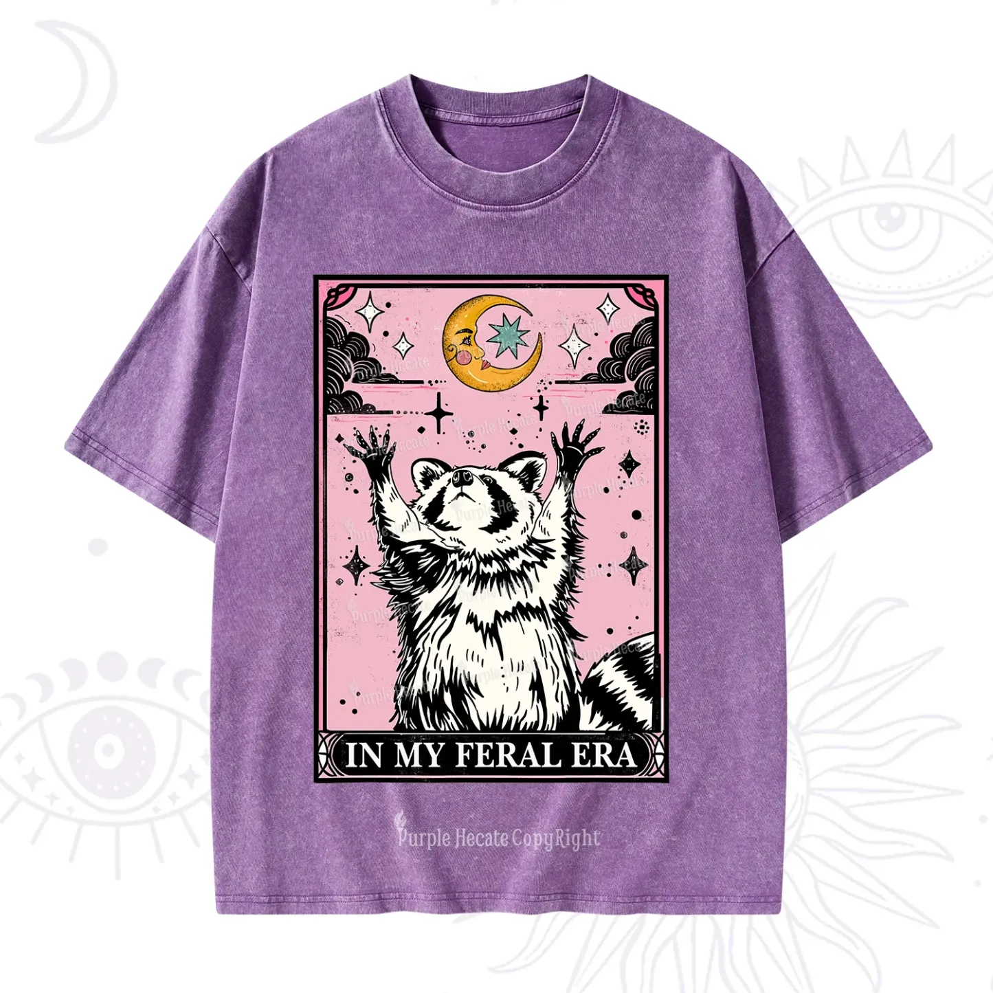Purplehecate The In My Feral Era Tarot Raccoon Washed T-Shirt