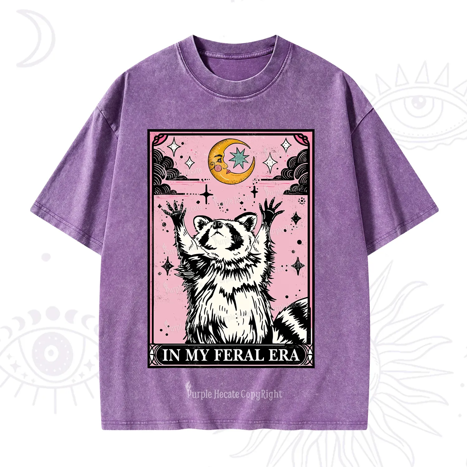 Purplehecate The In My Feral Era Tarot Raccoon Washed T-Shirt