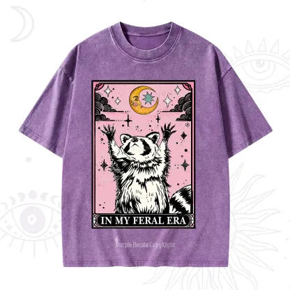 Purplehecate The In My Feral Era Tarot Raccoon Washed T-Shirt