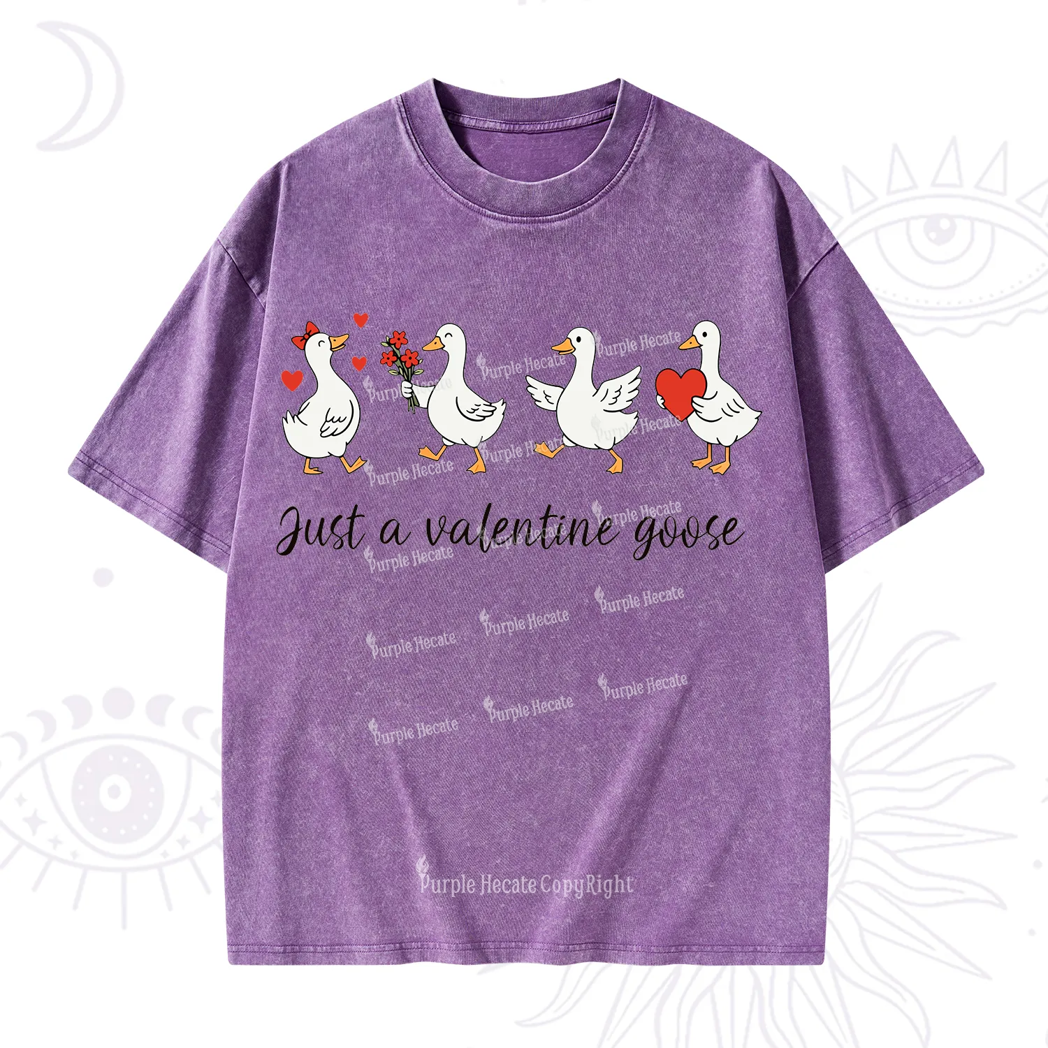 Purplehecate Just A Valentine Goose Valentine Washed T-Shirt