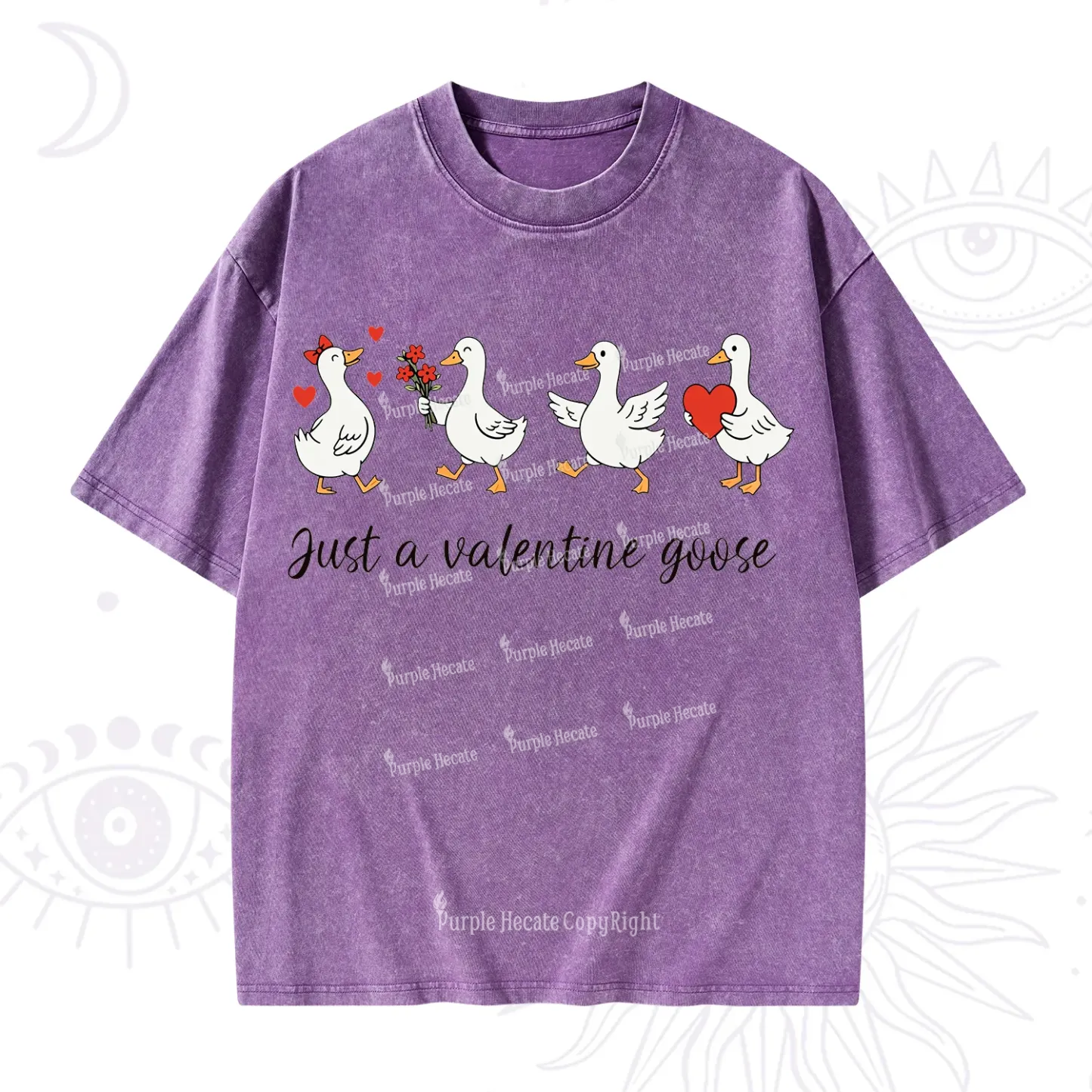 Purplehecate Just A Valentine Goose Valentine Washed T-Shirt
