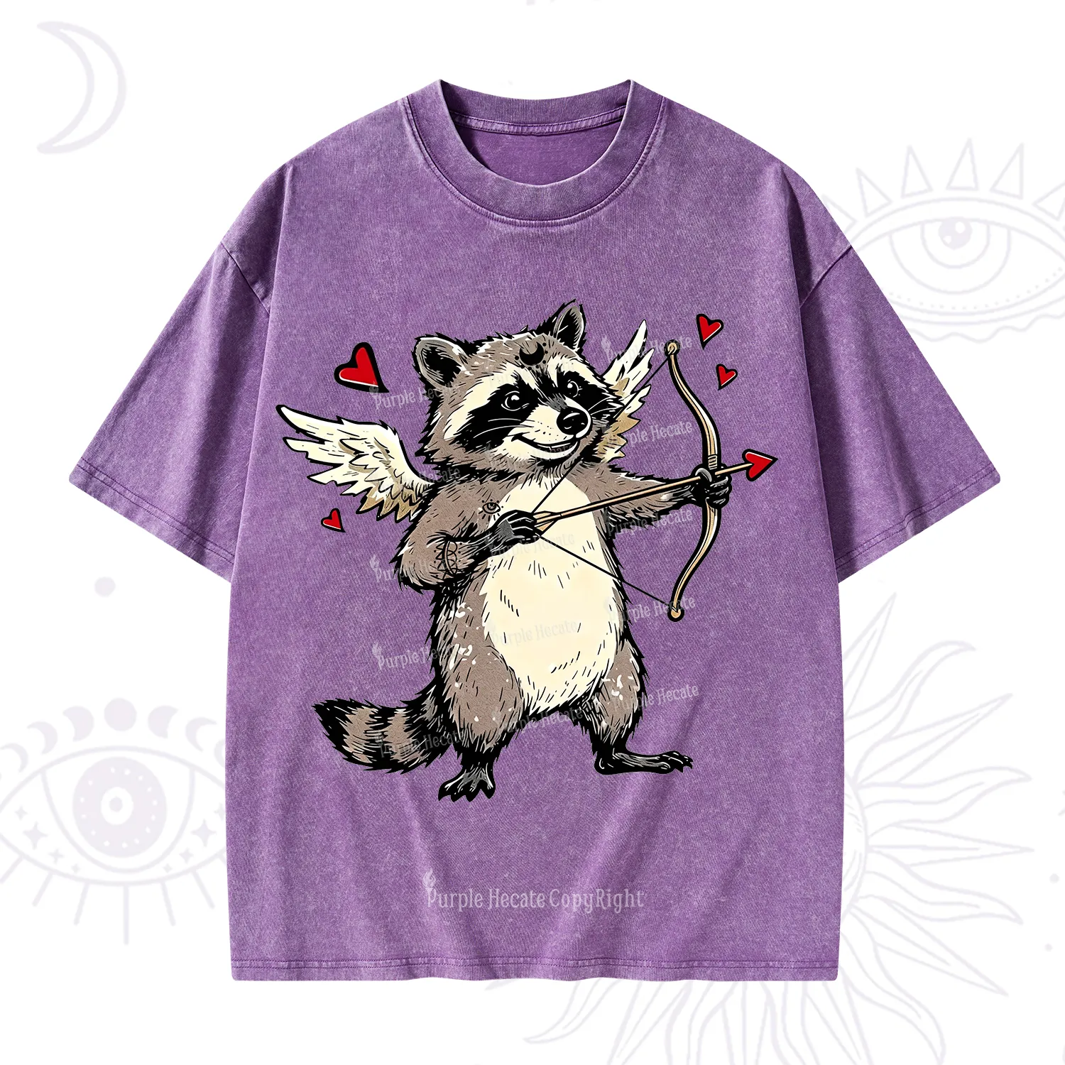 Purplehecate Cupid Raccoon Valentine Washed T-Shirt