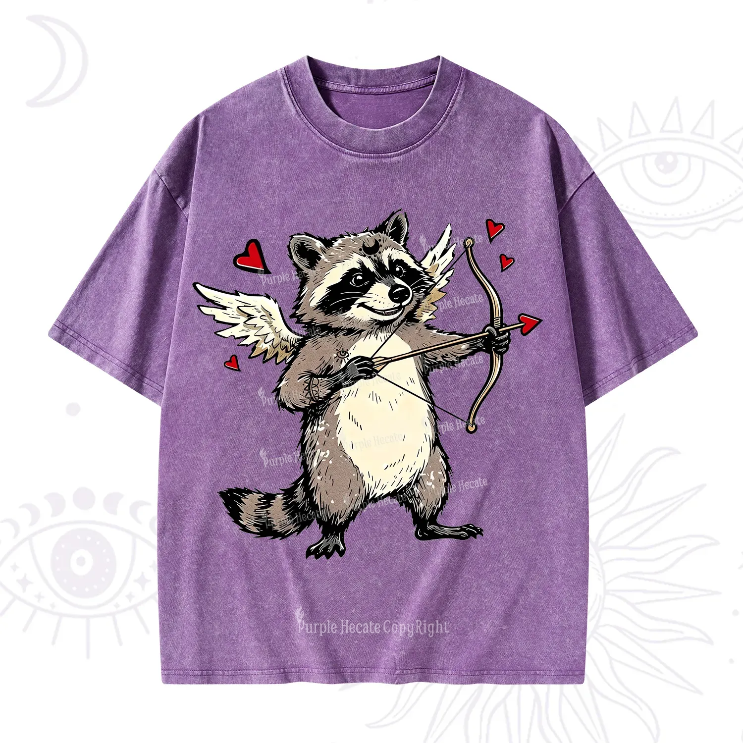 Purplehecate Cupid Raccoon Valentine Washed T-Shirt