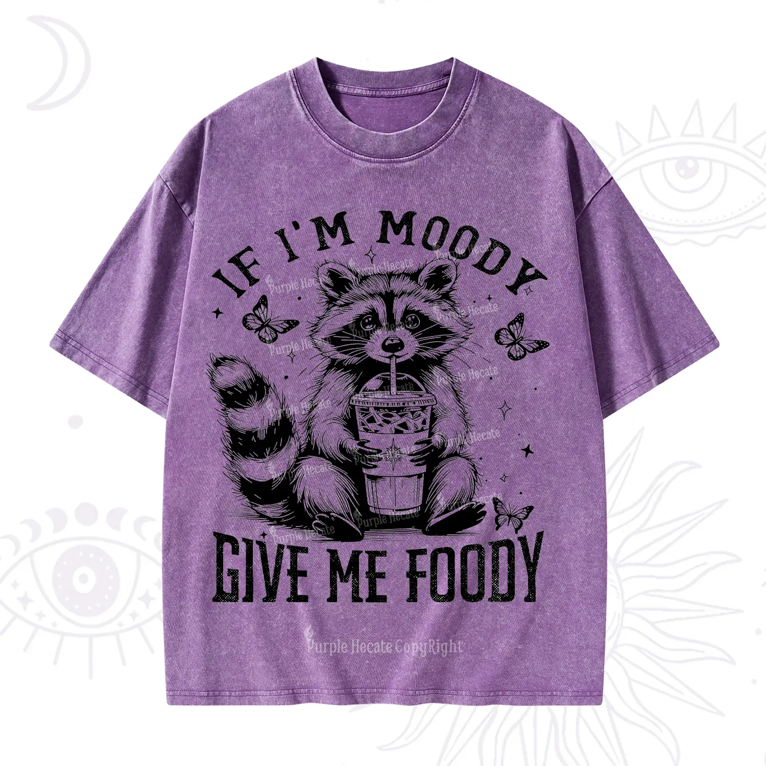 Purplehecate If I'm Moody Give Me Foody Washed T-Shirt