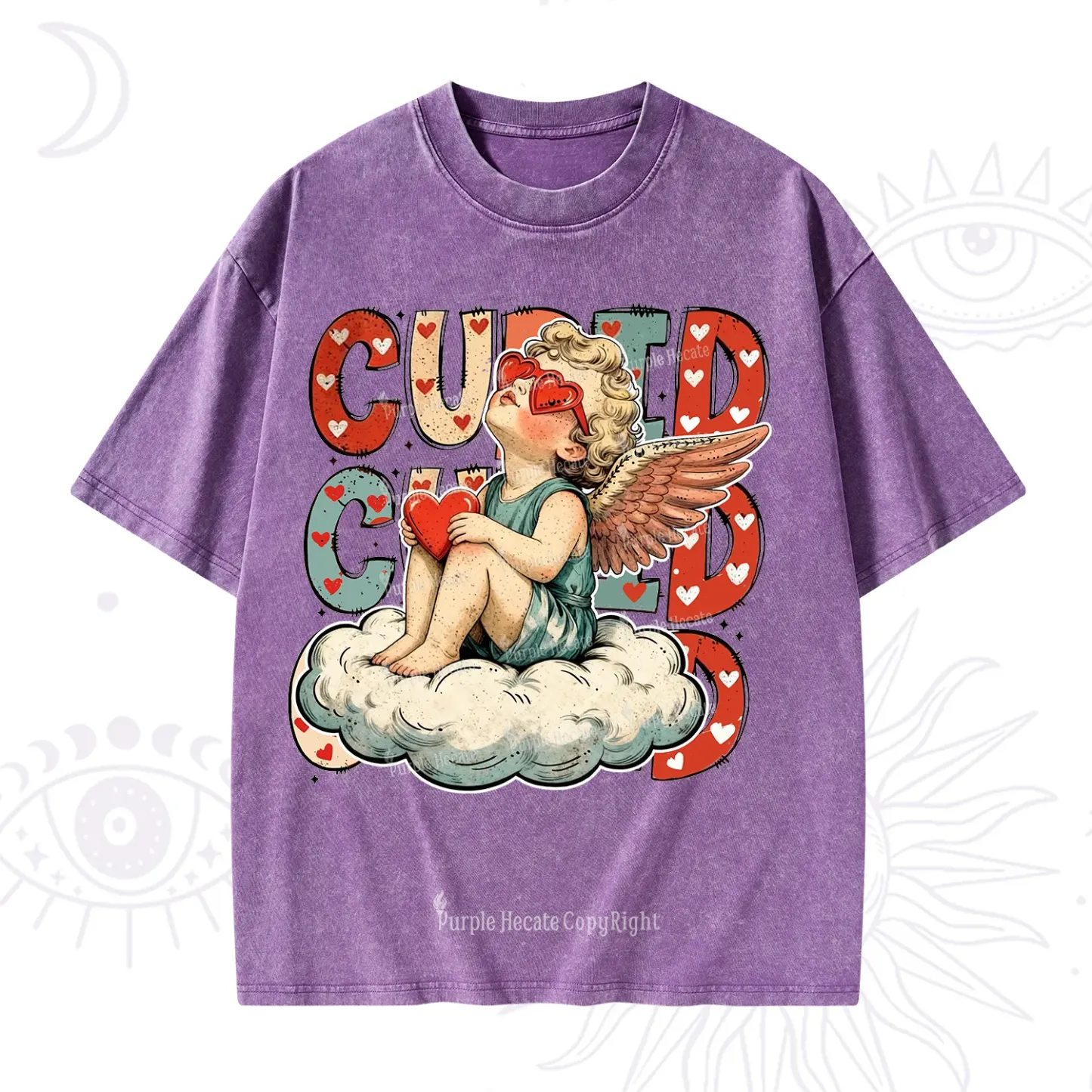 Purplehecate Retro Cupid Vibes Valentine Washed T-Shirt