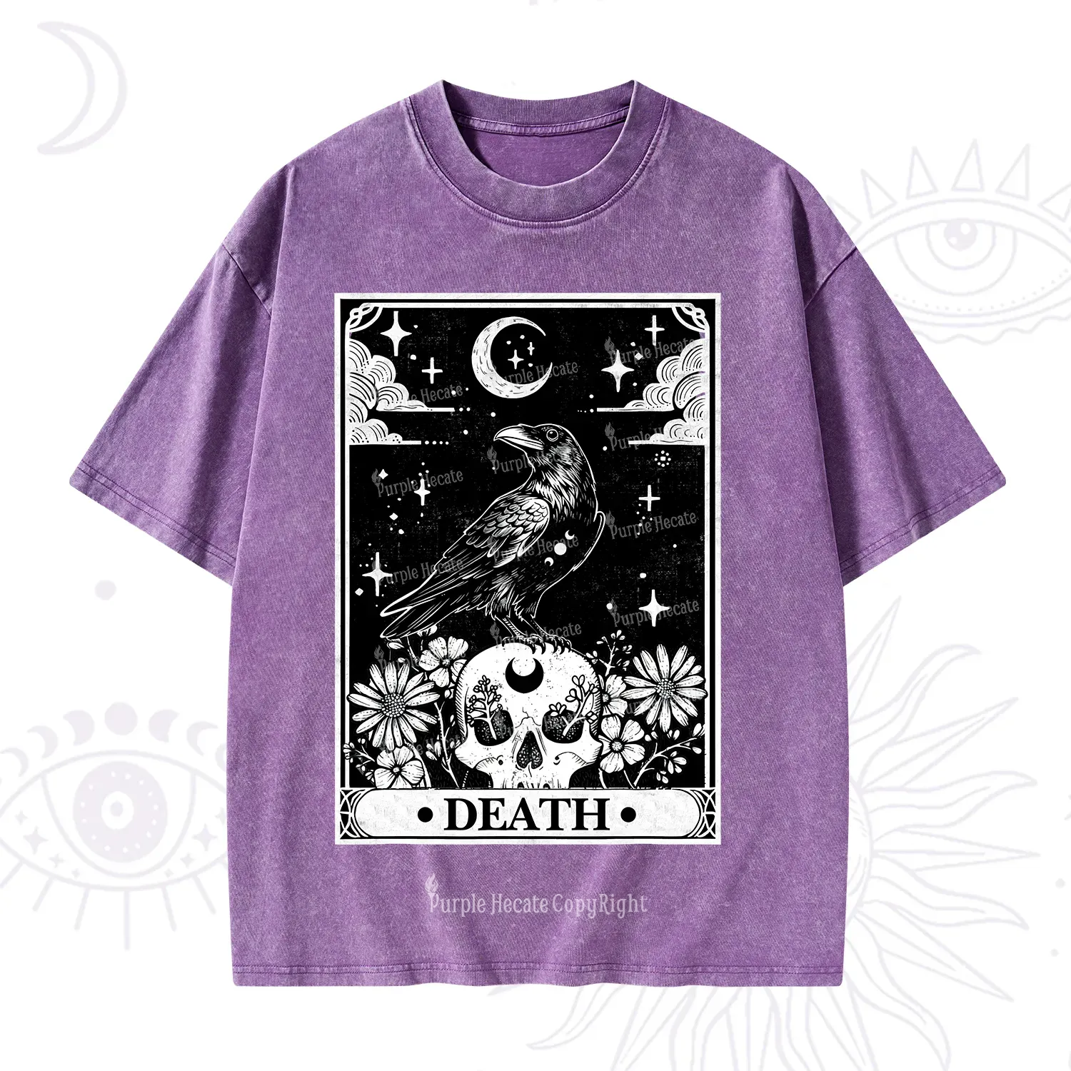 Purplehecate The Crow Death Tarot Washed T-Shirt