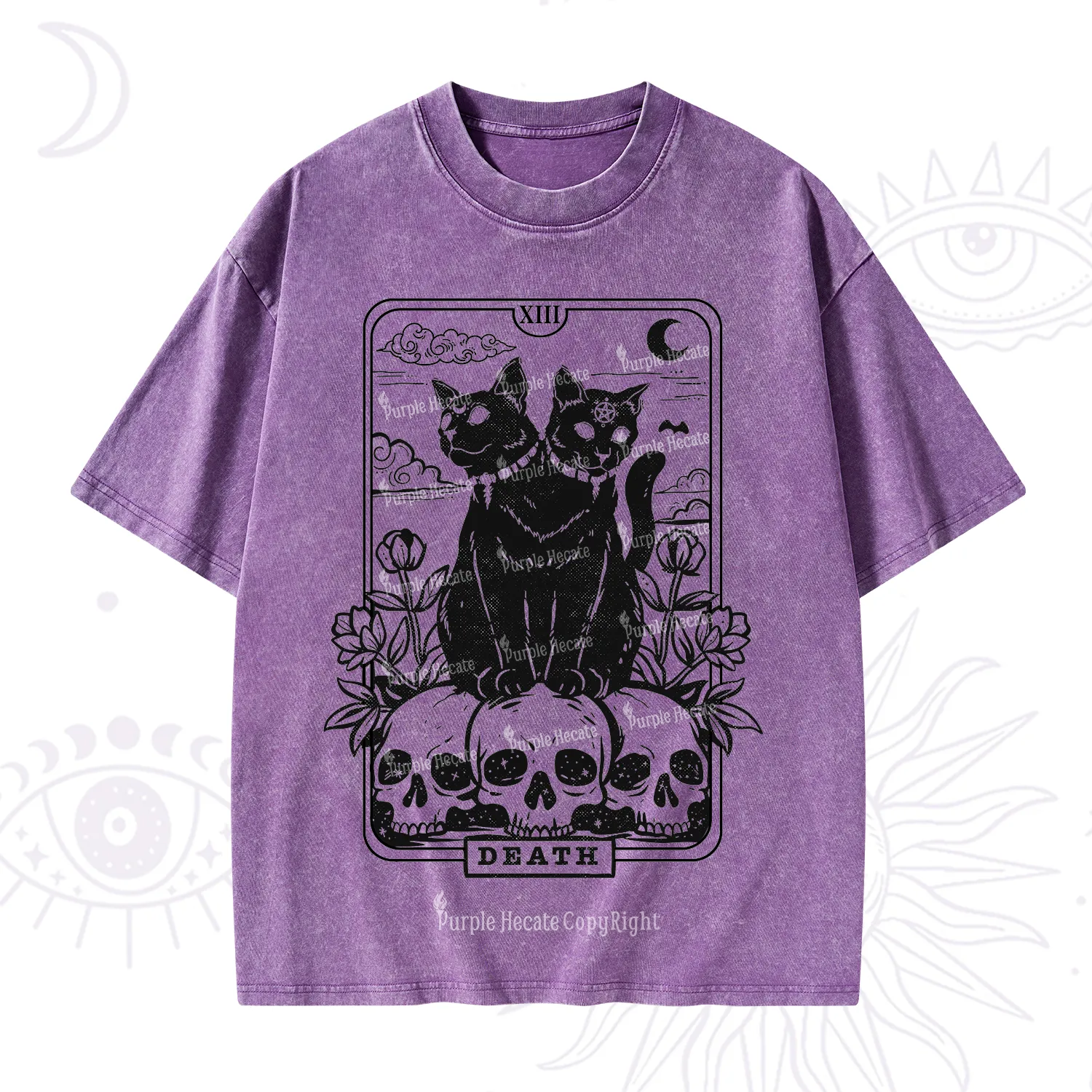 Purplehecate The Black Cat Death Tarot Card Washed T-Shirt